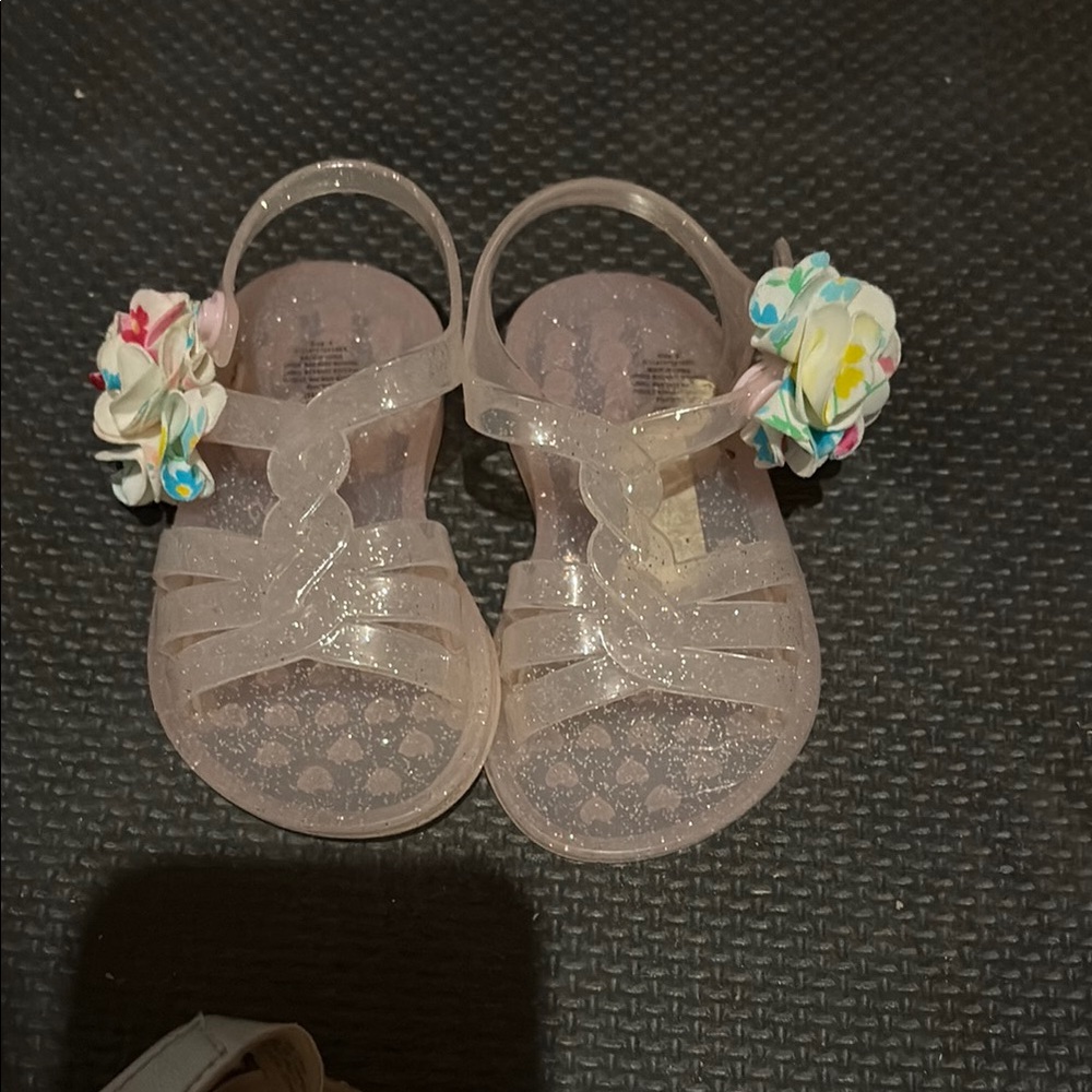 Glittery Pink Kids Sandals with Floral Accent